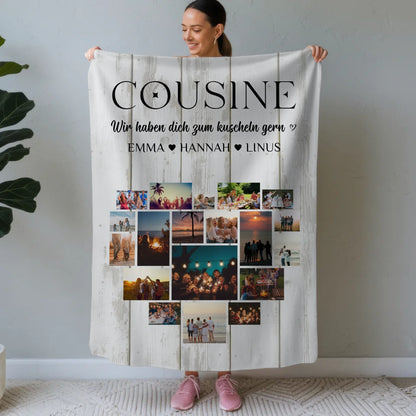 Personalisierte Kuscheldecke Cousine Fotocollage Herzfoto