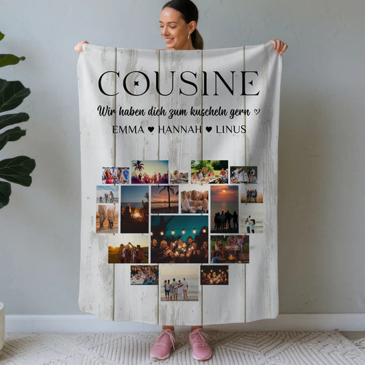 Personalisierte Kuscheldecke Cousine Fotocollage Herzfoto
