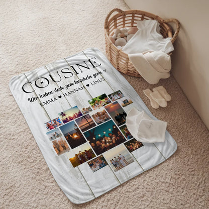 Personalisierte Kuscheldecke Cousine Fotocollage Herzfoto