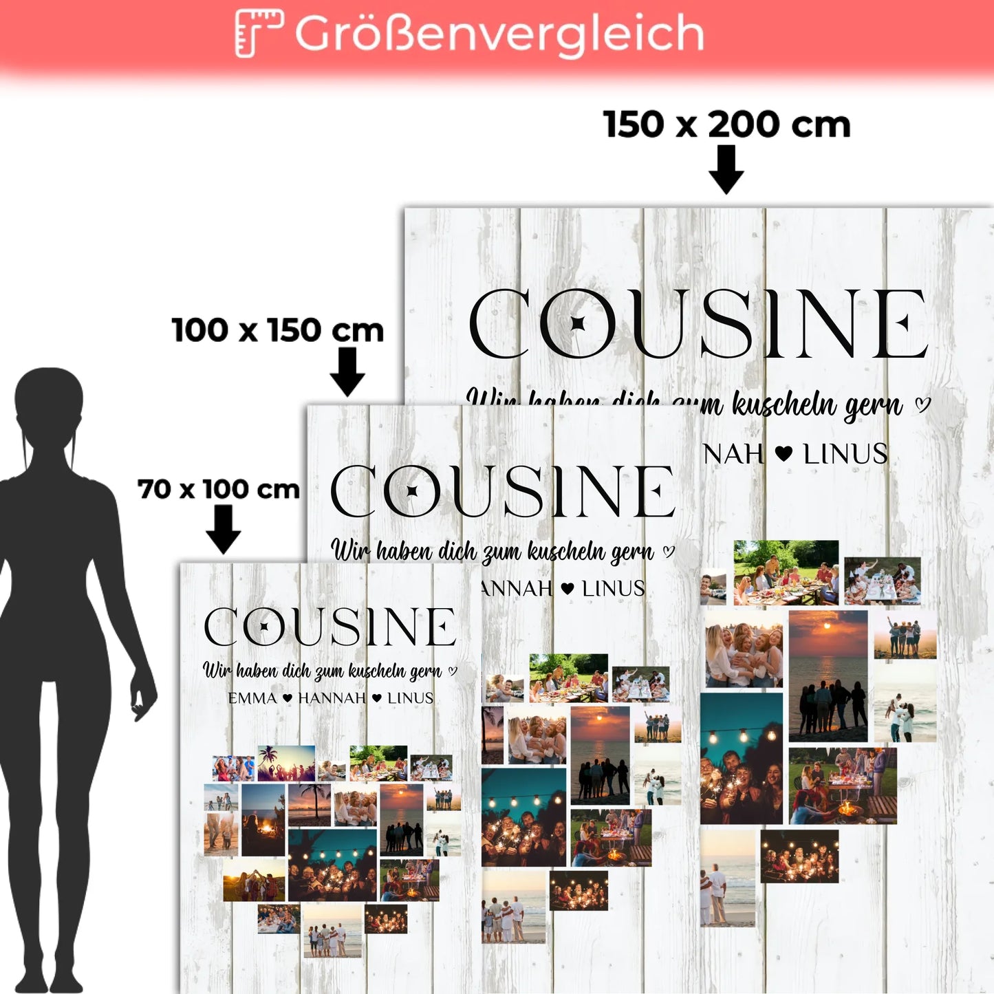 Personalisierte Kuscheldecke Cousine Fotocollage Herzfoto