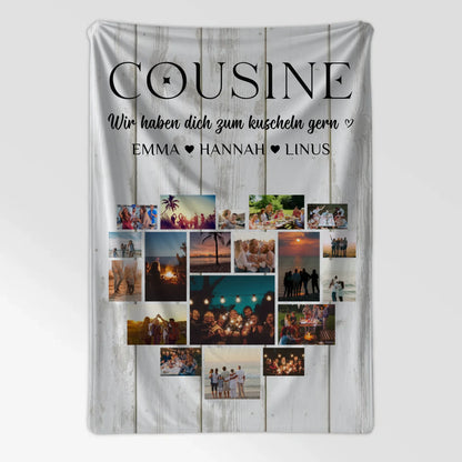 Personalisierte Kuscheldecke Cousine Fotocollage Herzfoto