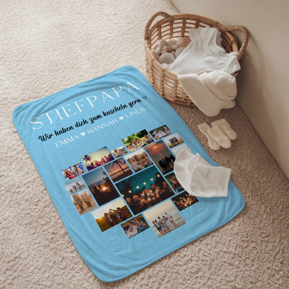 Personalisierte Kuscheldecke Stiefpapa Fotocollage Zum Kuscheln gern