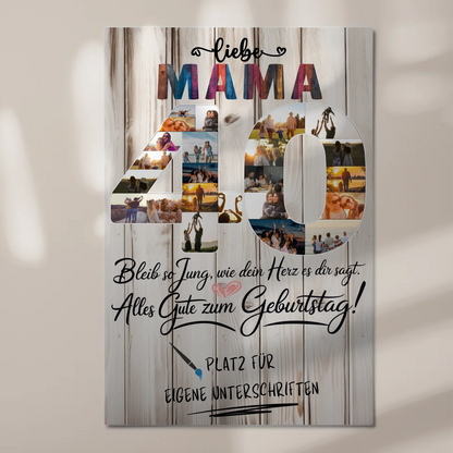Magnetisches Fotoboard Poster mit Wunschtext Mama 40 Geburtstag
