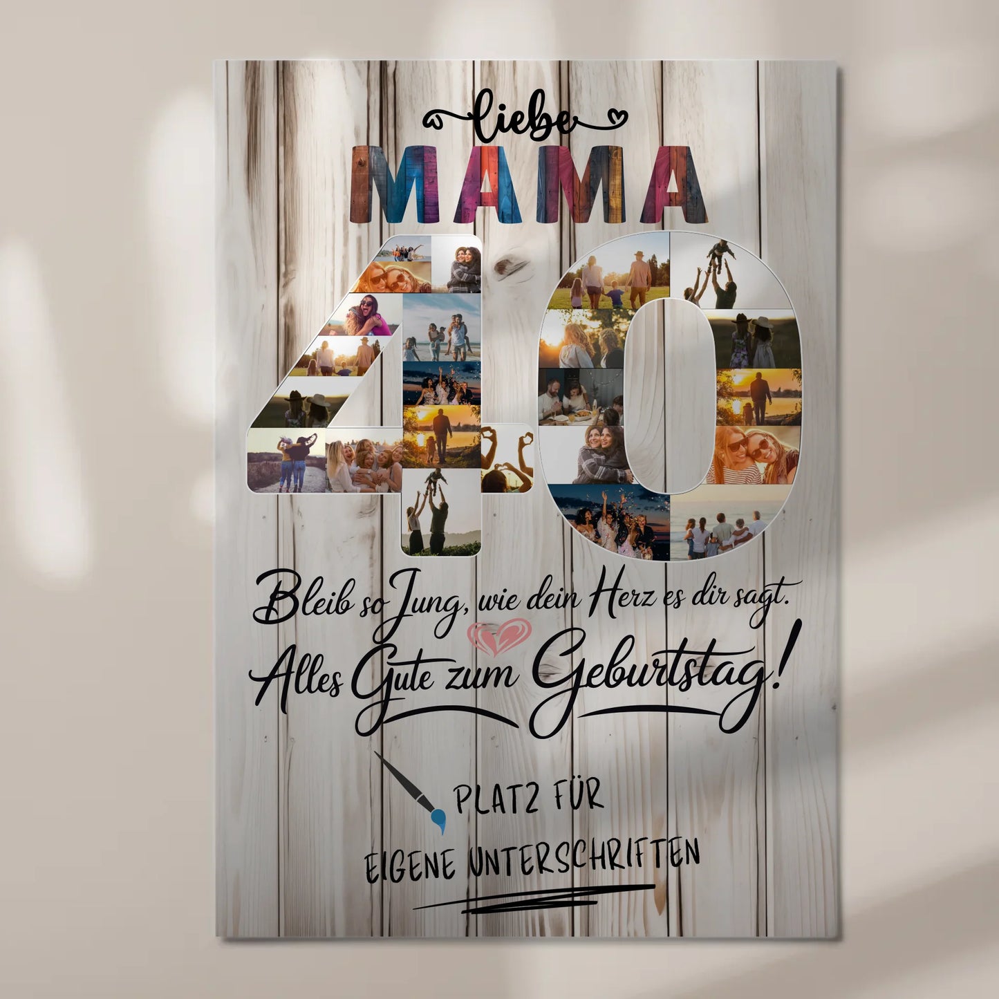Magnetisches Fotoboard Poster mit Wunschtext Mama 40 Geburtstag