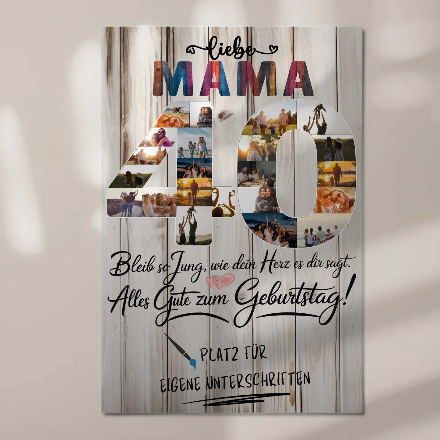 Magnetisches Fotoboard Poster mit Wunschtext Mama 40 Geburtstag