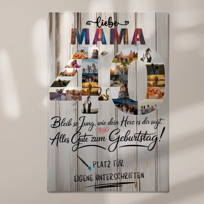Magnetisches Fotoboard Poster mit Wunschtext Mama 40 Geburtstag