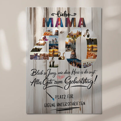 Magnetisches Fotoboard Poster mit Wunschtext Mama 40 Geburtstag