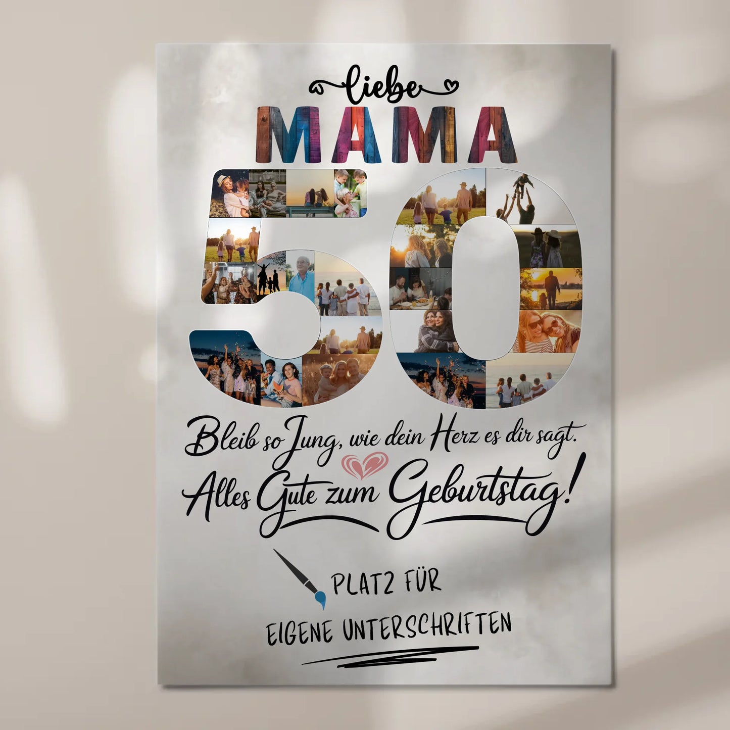 Fotoboard Magnet Poster mit Unterschriften Mama 50 Geburtstag
