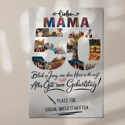 Fotoboard Magnet Poster mit Unterschriften Mama 50 Geburtstag