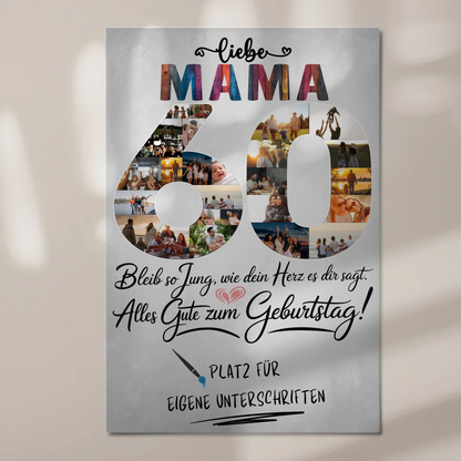 Fotoboard Poster magnetisch mit Wunschtext Mama 60 Geburtstag