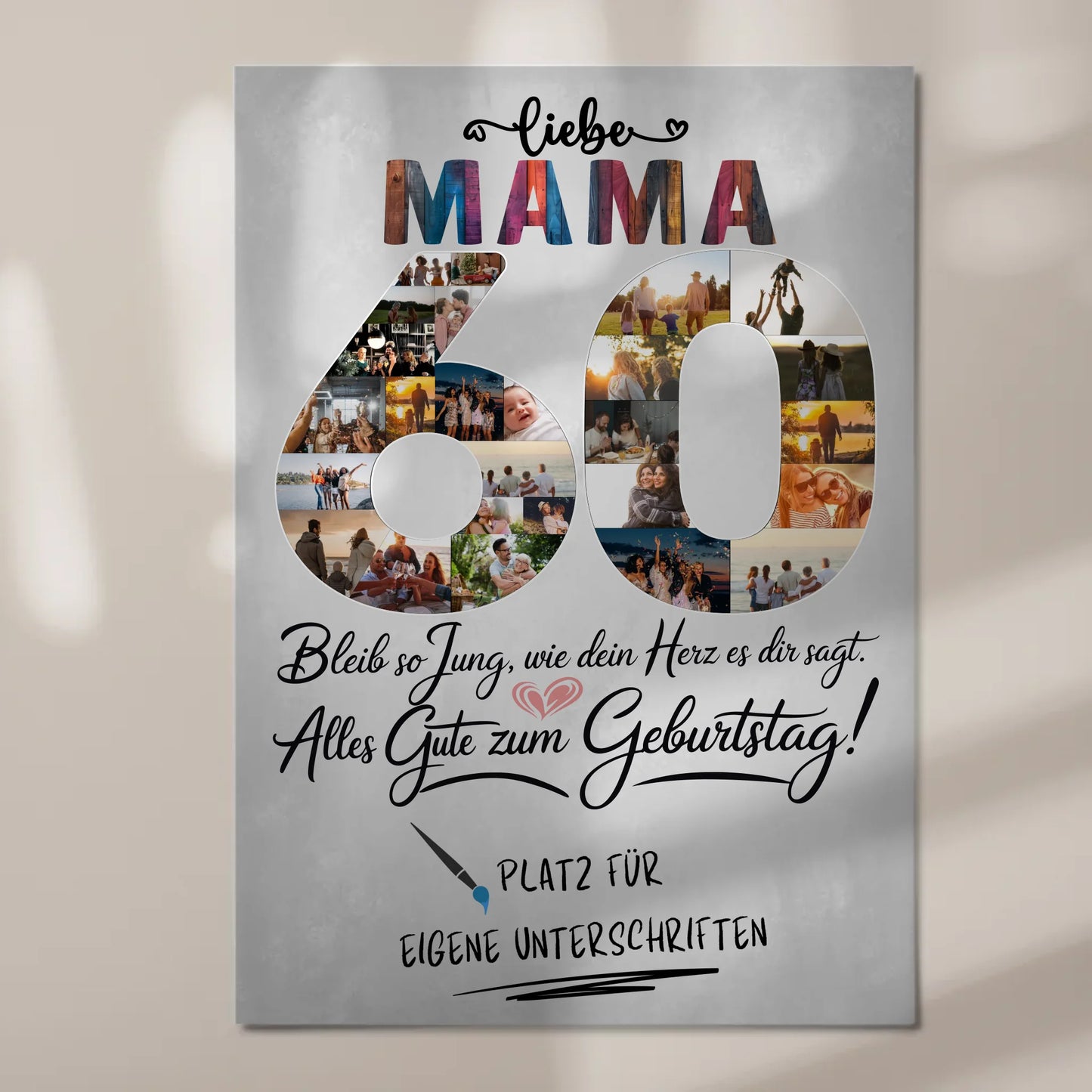 Fotoboard Poster magnetisch mit Wunschtext Mama 60 Geburtstag