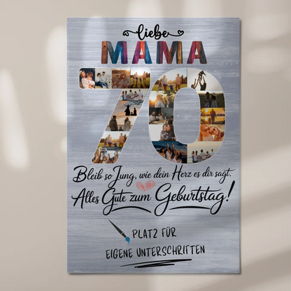 Magnetisches Fotoboard mit Unterschriften Mama 70 Geburtstag