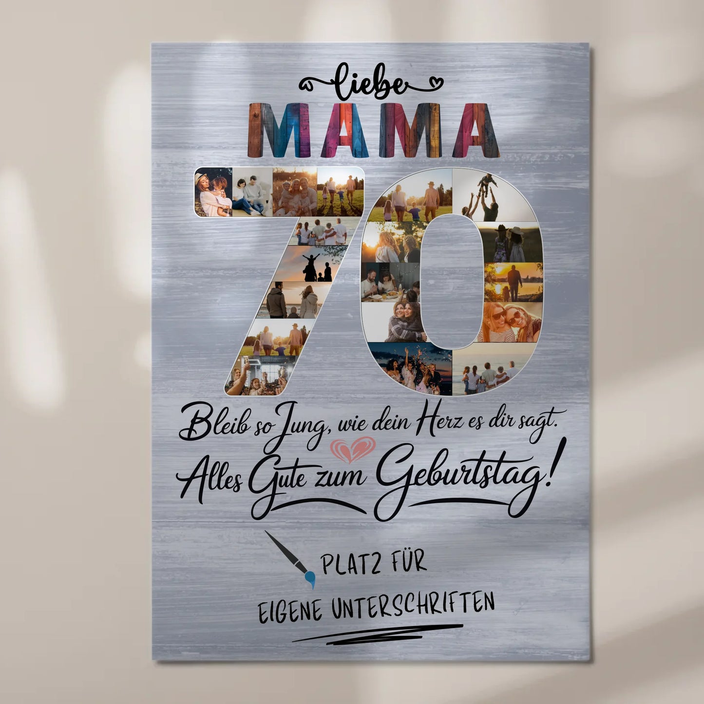Magnetisches Fotoboard mit Unterschriften Mama 70 Geburtstag
