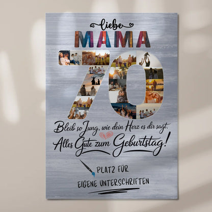Magnetisches Fotoboard mit Unterschriften Mama 70 Geburtstag