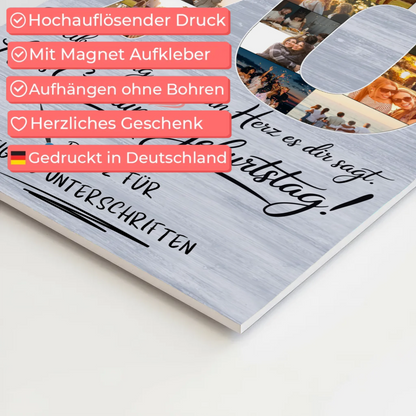 Magnetisches Fotoboard mit Unterschriften Mama 70 Geburtstag