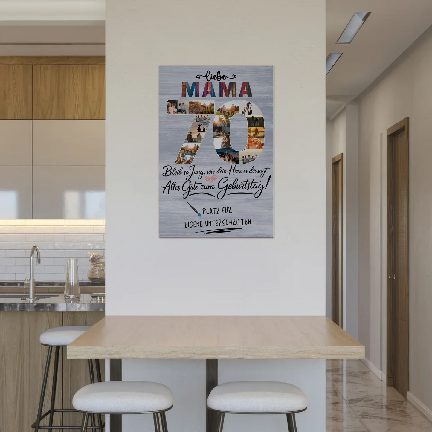 Magnetisches Fotoboard mit Unterschriften Mama 70 Geburtstag