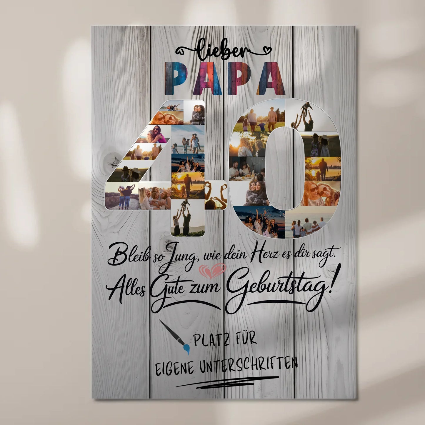 Magnetisches Fotoboard Poster mit Wunschtext für Papa 40 Geburtstag