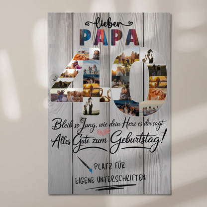 Magnetisches Fotoboard Poster mit Wunschtext für Papa 40 Geburtstag