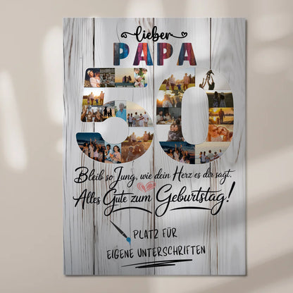 Fotoboard Magnet Poster mit Unterschriften Papa 50 Geburtstag