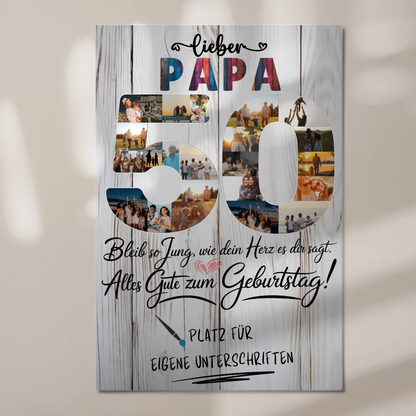 Fotoboard Magnet Poster mit Unterschriften Papa 50 Geburtstag