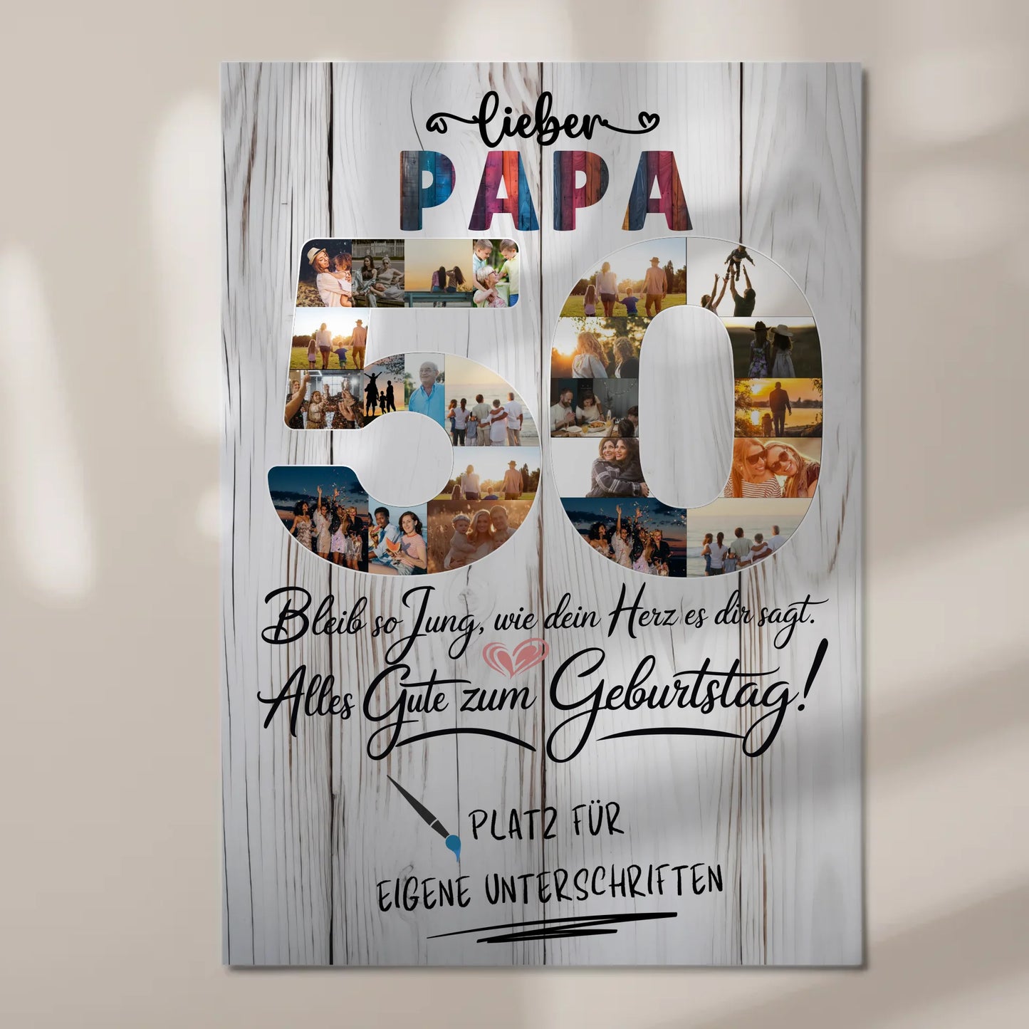 Fotoboard Magnet Poster mit Unterschriften Papa 50 Geburtstag