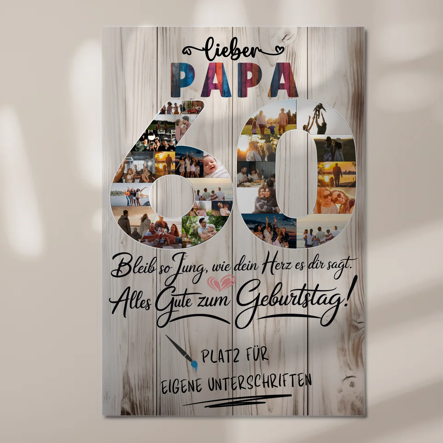 Fotoboard Poster magnetisch mit Wunschtext Papa 60 Geburtstag