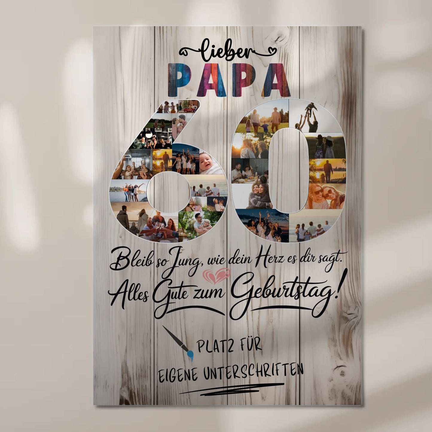 Fotoboard Poster magnetisch mit Wunschtext Papa 60 Geburtstag