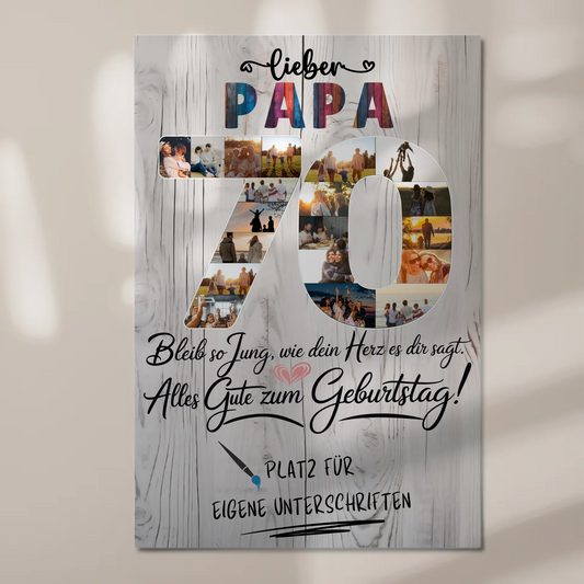 Magnetisches Fotoboard mit Unterschriften Papa 70 Geburtstag