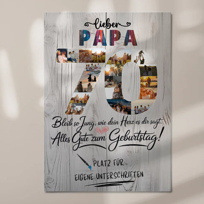 Magnetisches Fotoboard mit Unterschriften Papa 70 Geburtstag