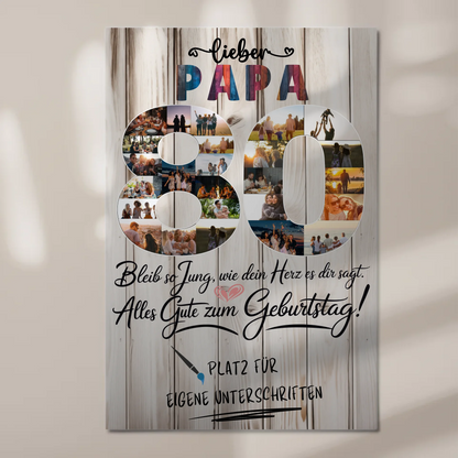 Magnet Poster mit Wunschtext Papa 80 Geburtstag Fotos