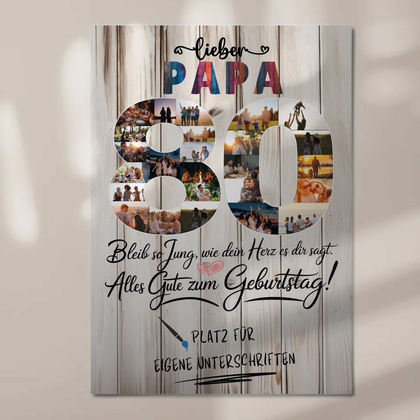 Magnet Poster mit Wunschtext Papa 80 Geburtstag Fotos