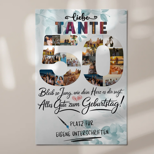 Fotoboard Magnet Poster mit Unterschriften Tante 50 Geburtstag