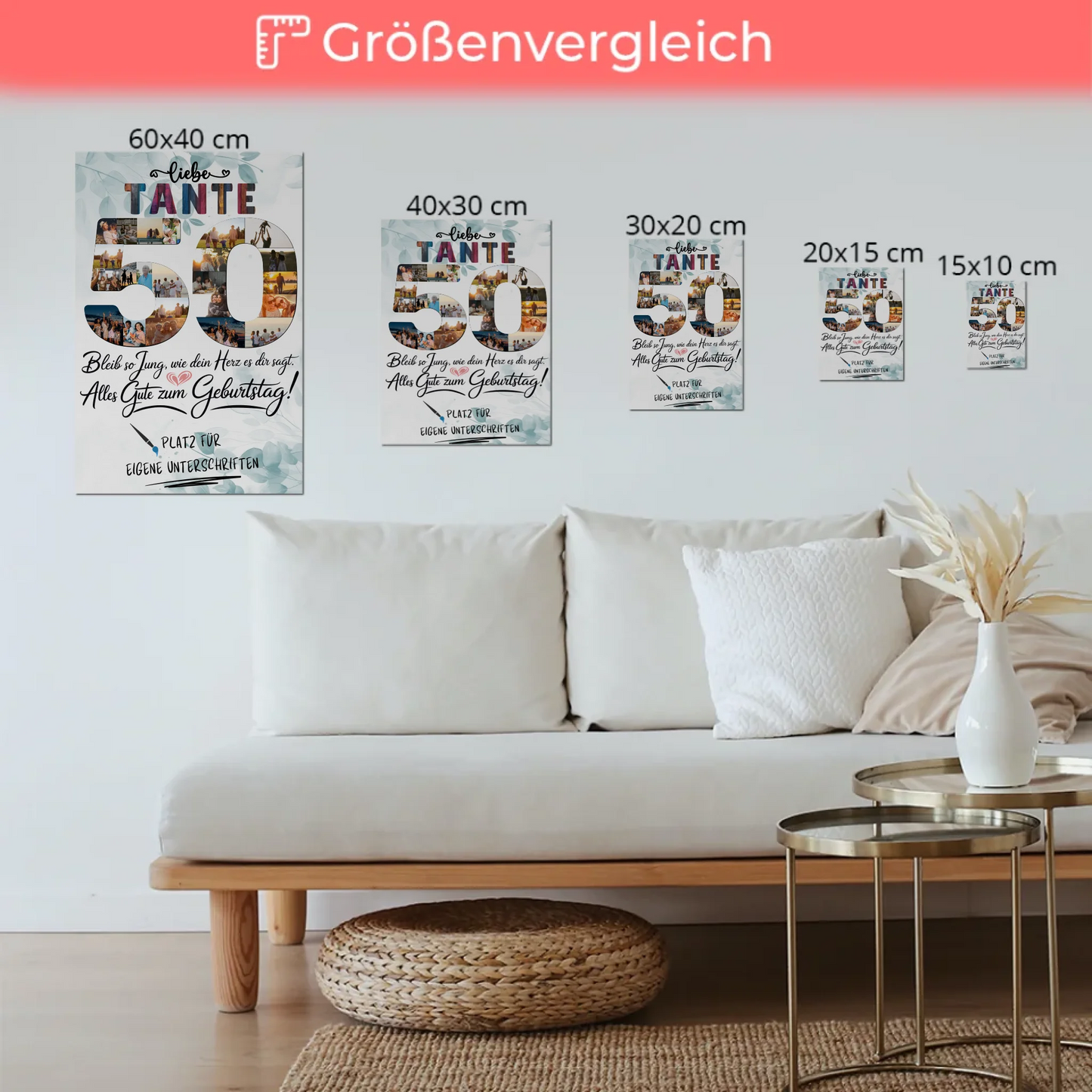 Fotoboard Magnet Poster mit Unterschriften Tante 50 Geburtstag