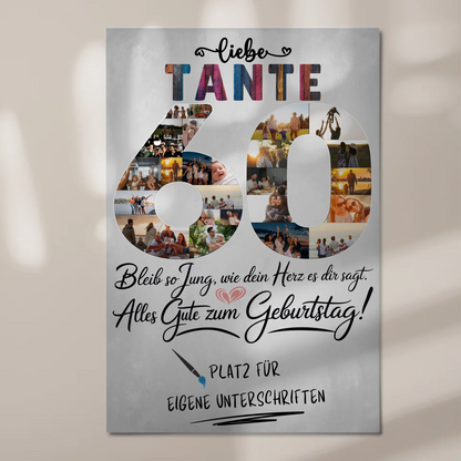 Fotoboard Poster magnetisch mit Wunschtext Tante 60 Geburtstag