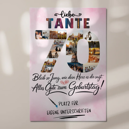 Magnetisches Fotoboard mit Unterschriften Tante 70 Geburtstag Fotos
