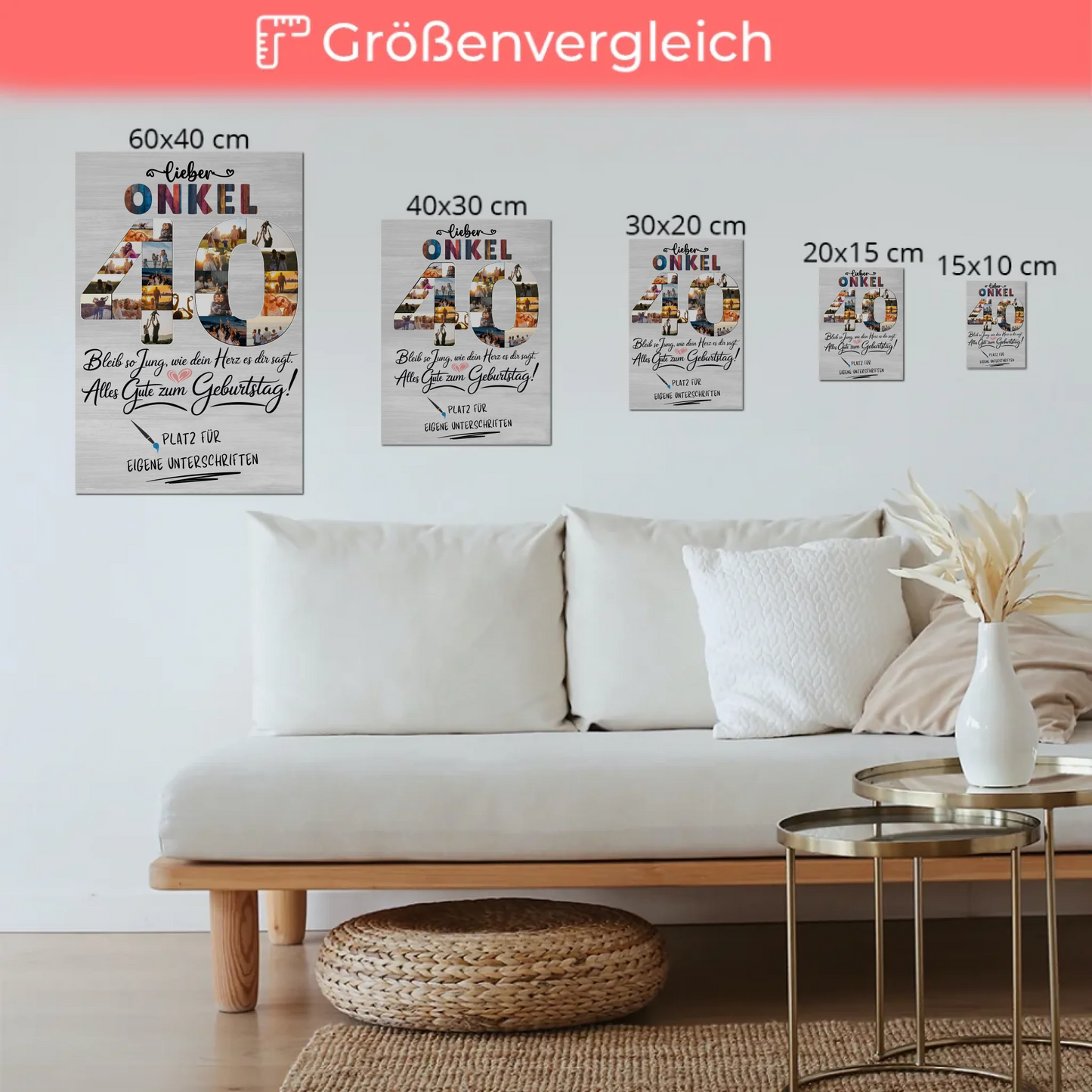 Magnet Wandbild mit Unterschriften Onkel 40 Geburtstag Fotos