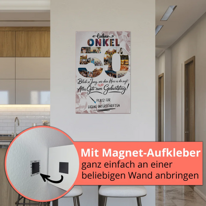 Magnetisches Fotoboard Poster mit Wunschtext Onkel 50 Geburtstag