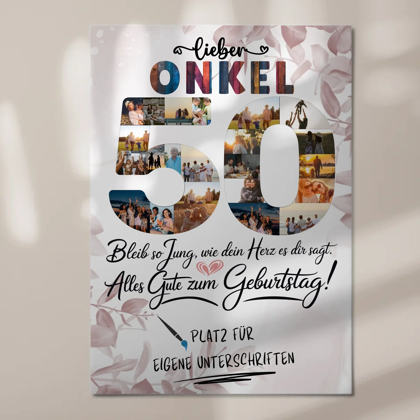 Magnetisches Fotoboard Poster mit Wunschtext Onkel 50 Geburtstag