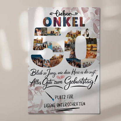 Magnetisches Fotoboard Poster mit Wunschtext Onkel 50 Geburtstag