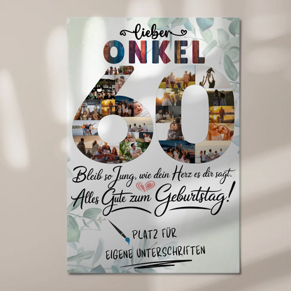 Fotoboard Magnet Poster mit Unterschriften Onkel 60 Geburtstag Fotos