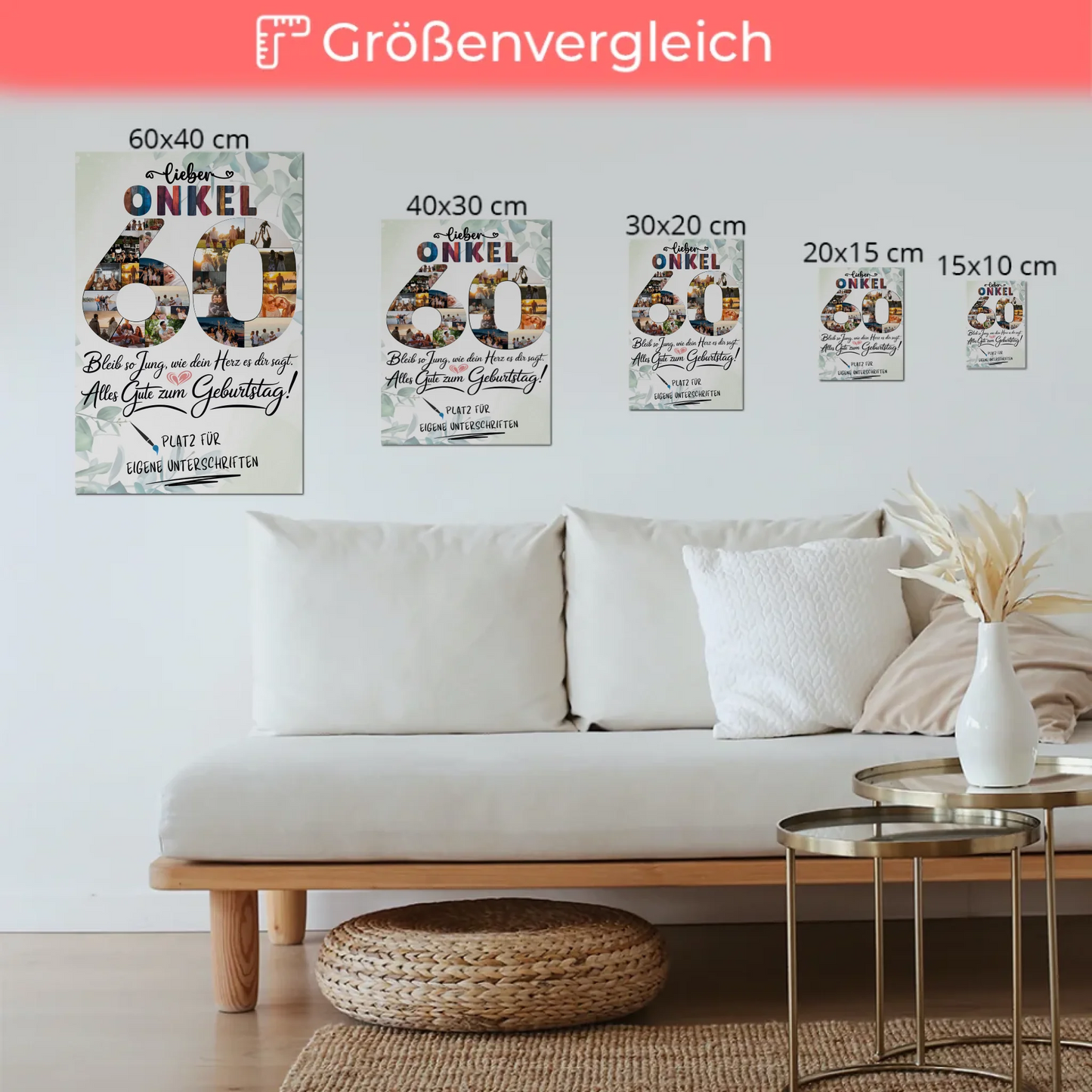 Fotoboard Magnet Poster mit Unterschriften Onkel 60 Geburtstag Fotos