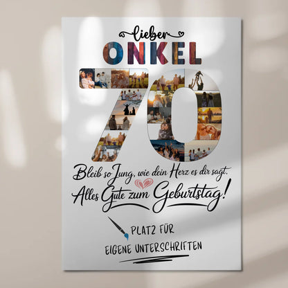 Fotoboard Poster magnetisch mit Wunschtext Onkel 70 Geburtstag