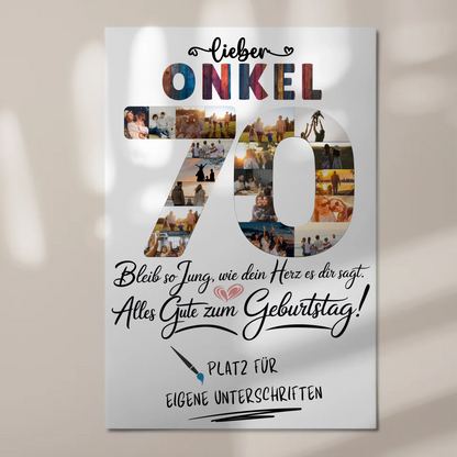 Fotoboard Poster magnetisch mit Wunschtext Onkel 70 Geburtstag
