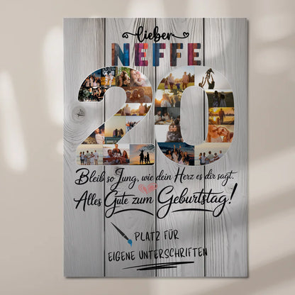 Magnet Poster mit Wunschtext Neffe 20 Geburtstag Fotos