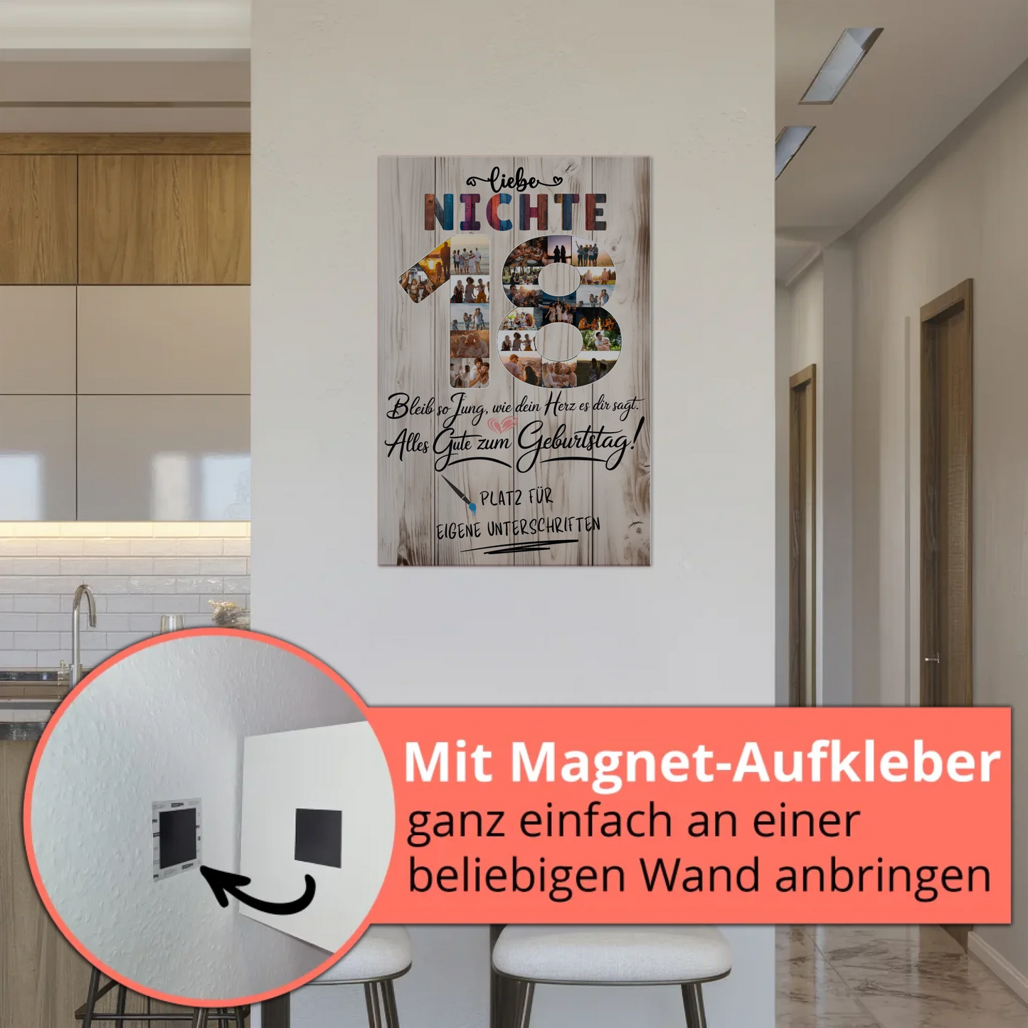 Magnetisches Fotoboard Poster mit Wunschtext zum 18. Geburtstag