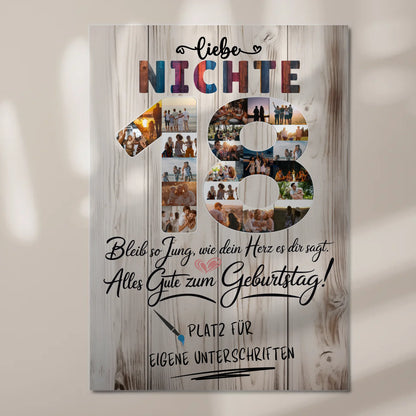 Magnetisches Fotoboard Poster mit Wunschtext zum 18. Geburtstag