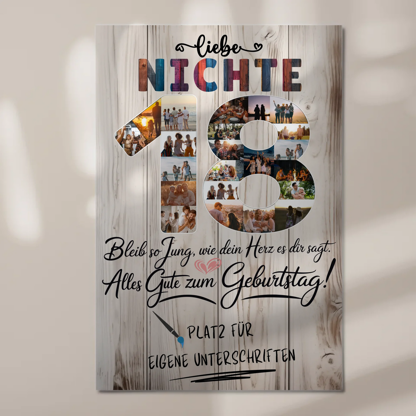 Magnetisches Fotoboard Poster mit Wunschtext zum 18. Geburtstag