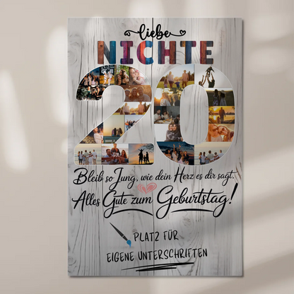 Fotoboard Magnet Poster mit Unterschriften Nichte 20 Geburtstag Fotos