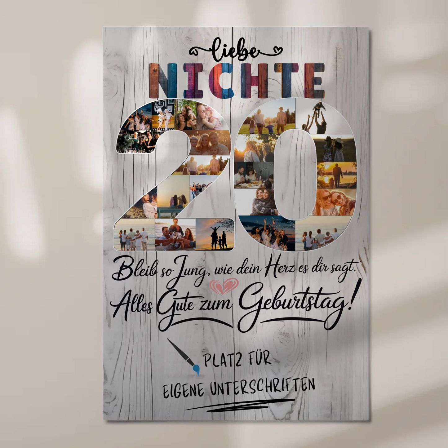 Fotoboard Magnet Poster mit Unterschriften Nichte 20 Geburtstag Fotos