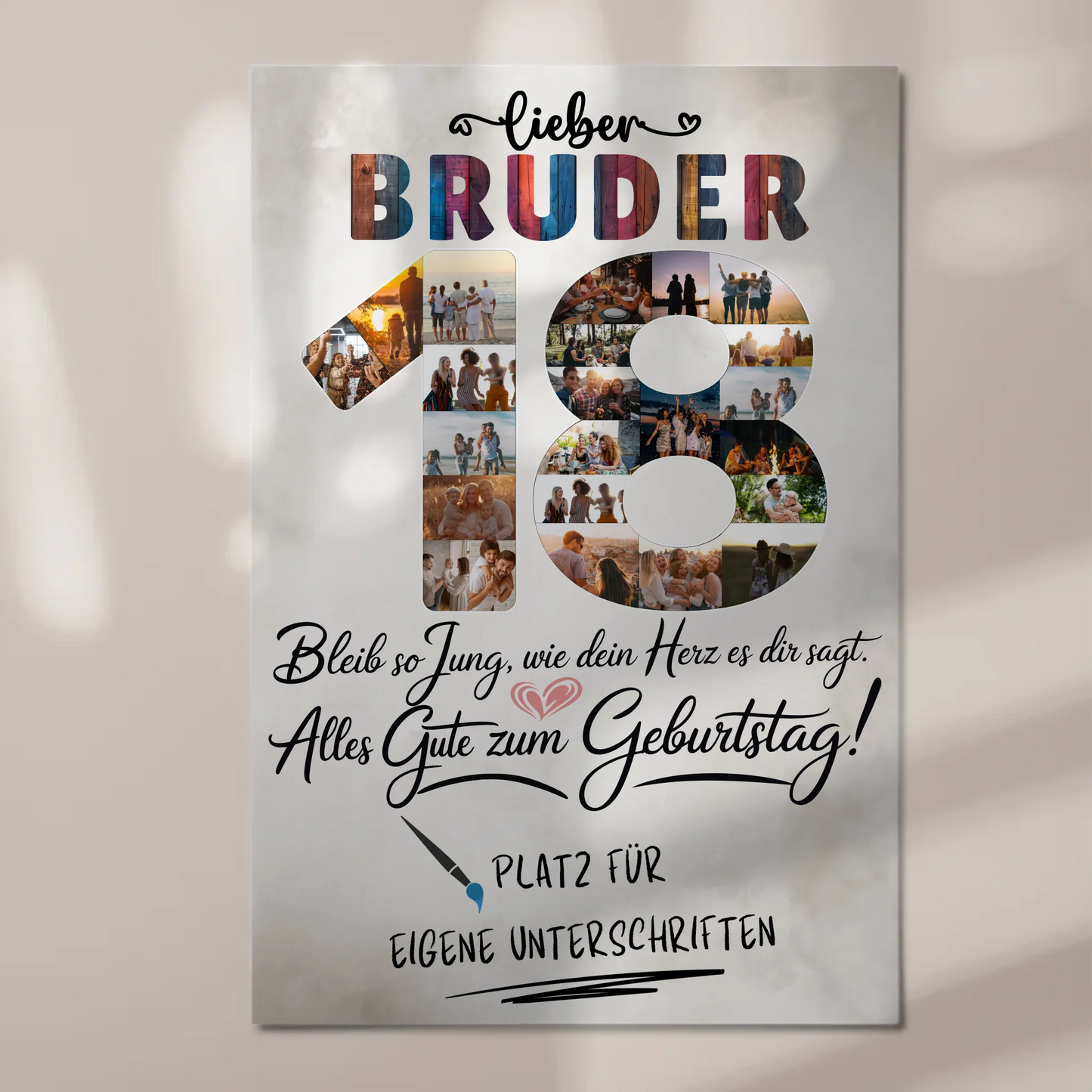 Magnetisches Fotoboard mit Unterschriften Bruder 18 Geburtstag
